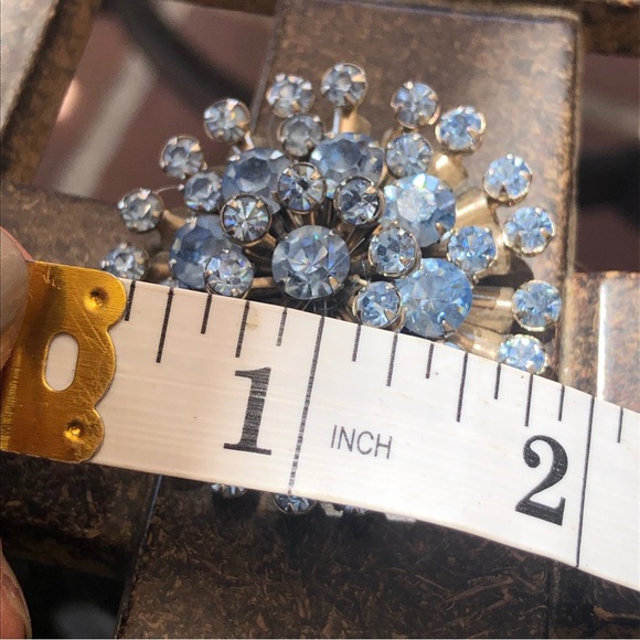 Vintage Blue Rhinestone Domed Brooch Retro Midcentury - Picture 6 of 8